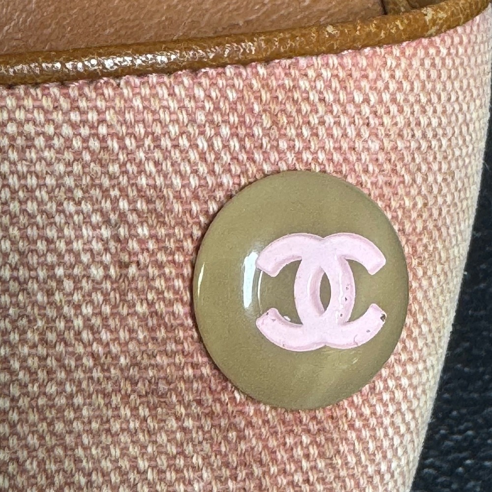Chanel CC Logo Square Toe Mules Pink Canvas Leather Kitten Heel Sandals 38.5 - Picture 10 of 11